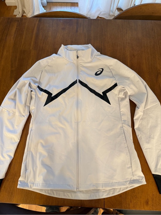 Asics Jackets & Blazers - ASICS White Full-Zip Utility Jacket with Black Accents